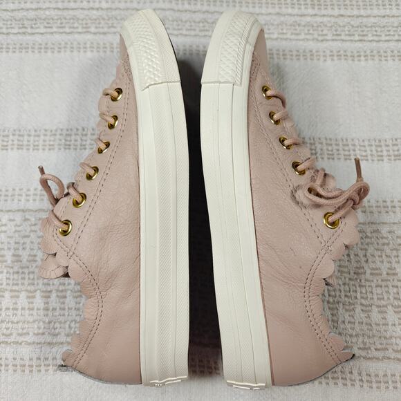 Converse Pink Leather Scalloped Sneakers Size 7 Lace-Up Shoes new - Picture 5 of 9